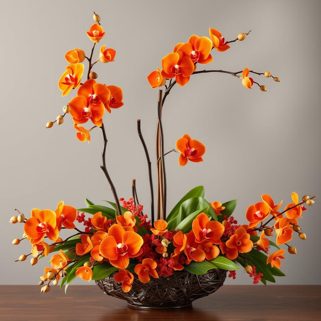 Orange orchid arrangement for autumn