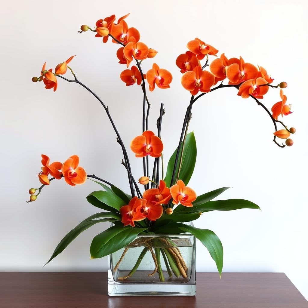 Orange orchid arrangement for autumn