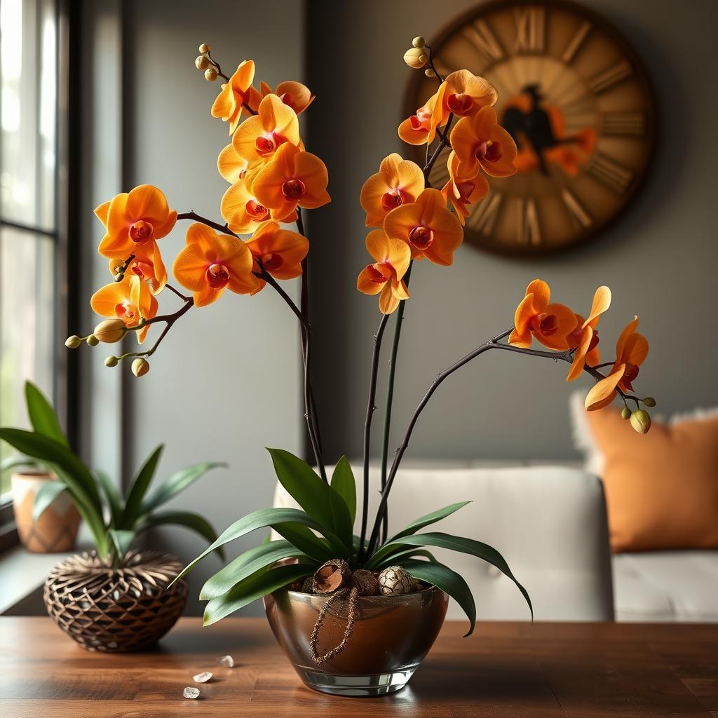 Orange orchid arrangement for autumn