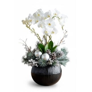 Winter Glow: White Orchid Holiday Centerpiece