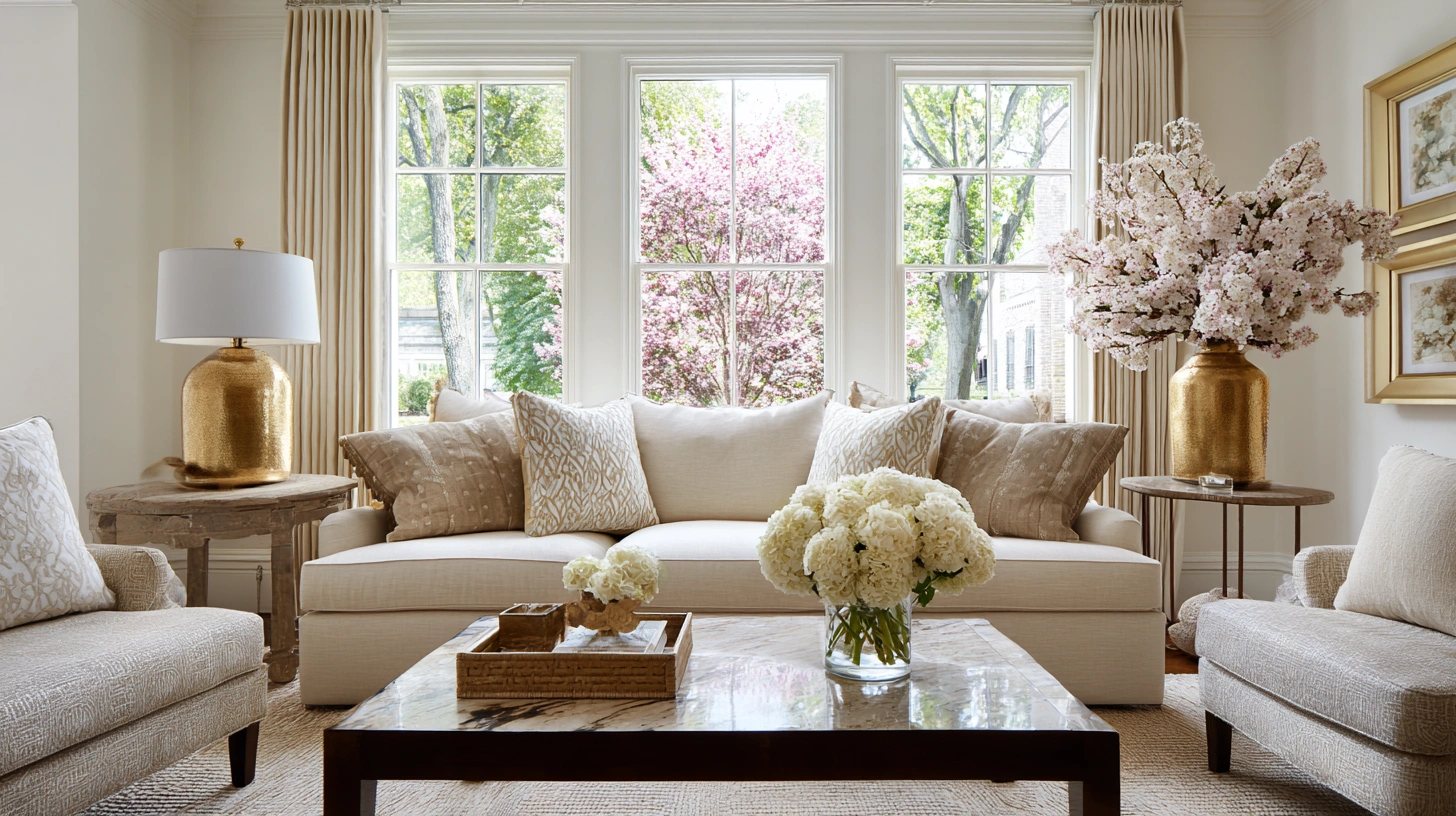Elevate Your Living Room Stylish Interior Design and Perfect Flower Arrangements