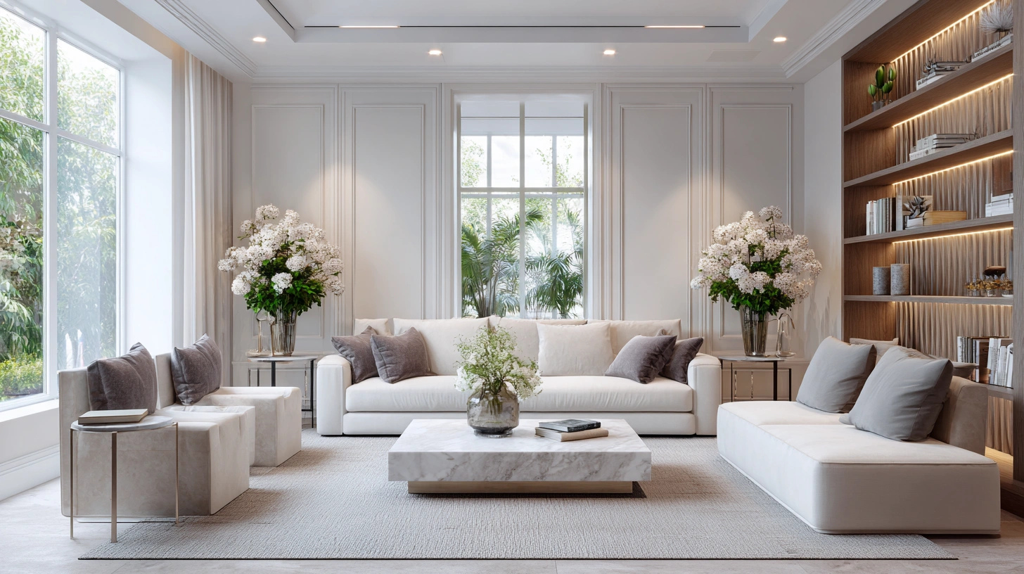 Elevate Your Living Room Stylish Interior Design and Perfect Flower Arrangements