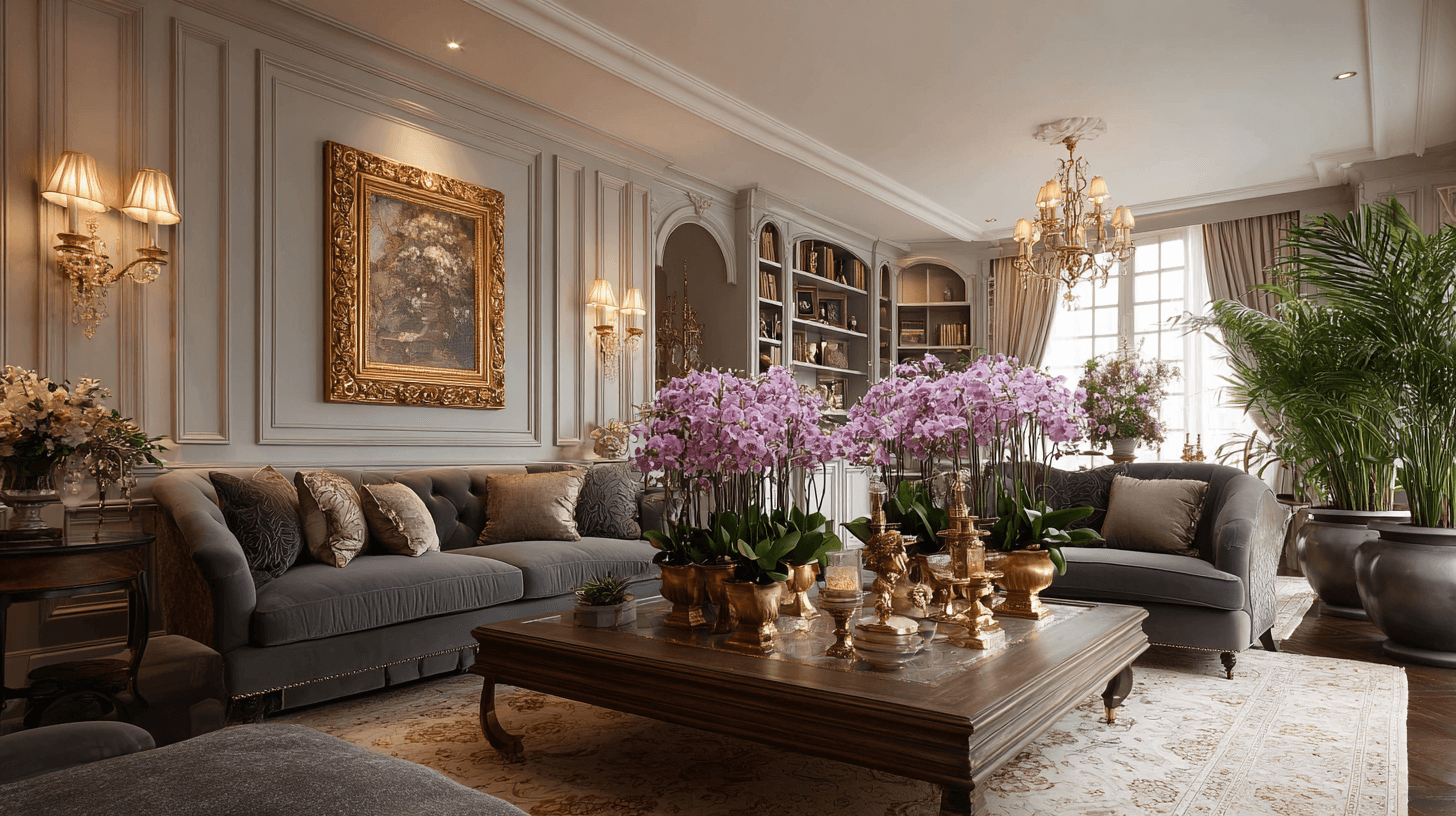 Elevate Your Living Room Stylish Interior Design and Perfect Flower Arrangements