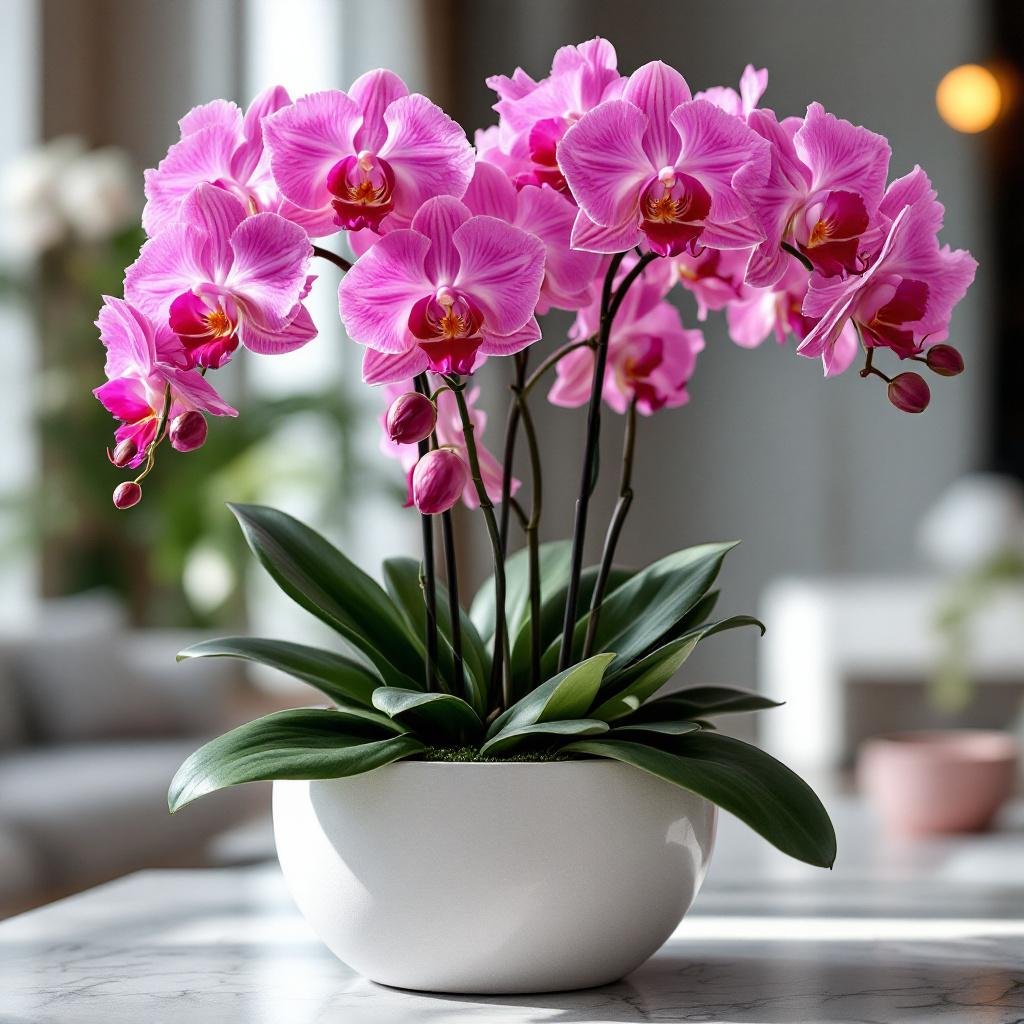 Spring orchid plant arrangements as a gift