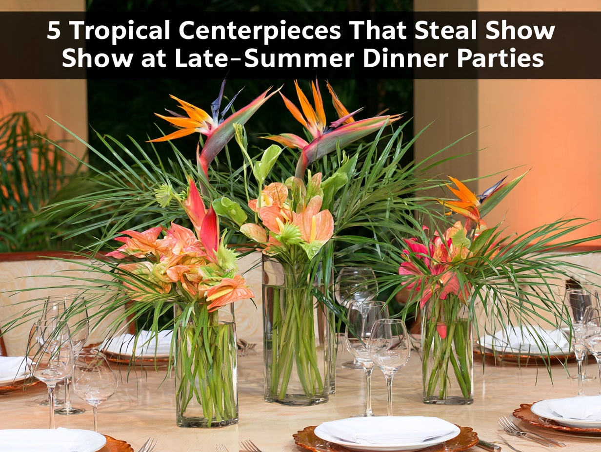 5 Tropical Centerpieces That Steal – featuring bird-of-paradise, anthurium, heliconia